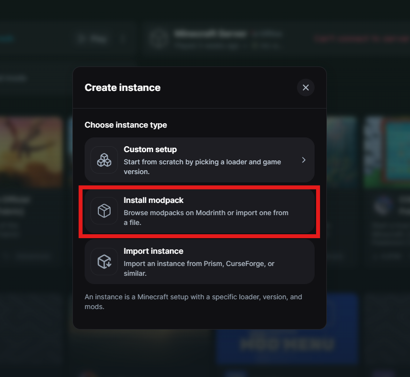 Install Modpack Option