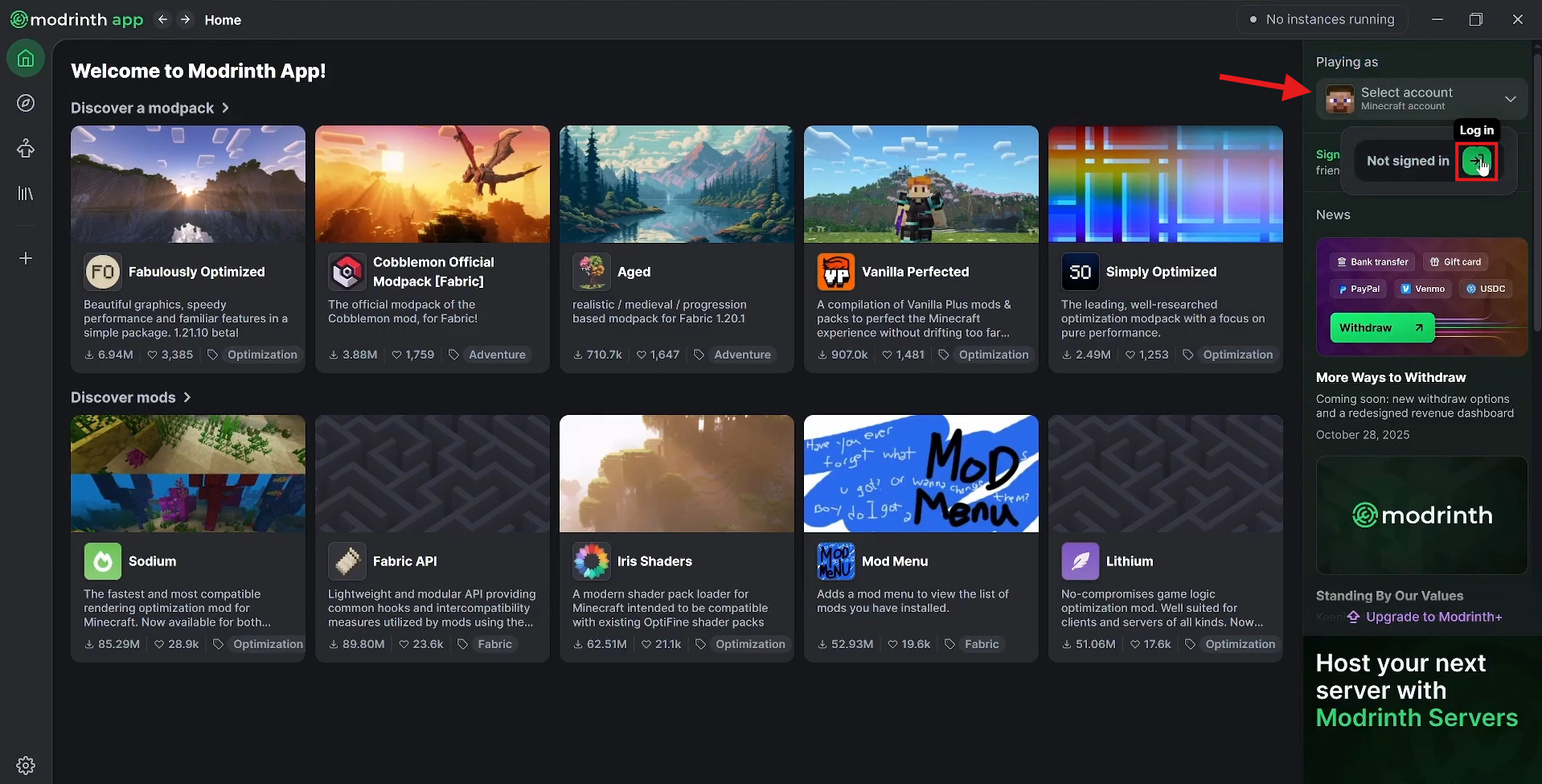 Modrinth Launcher Login